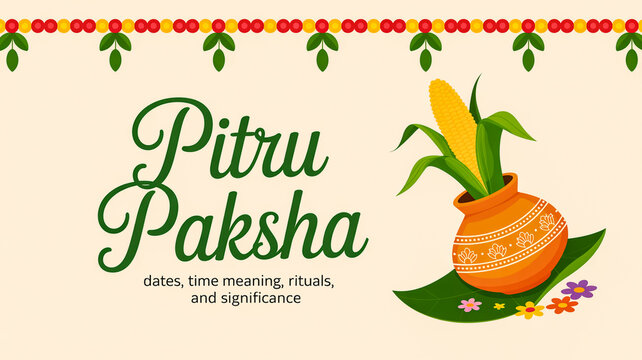 Pitru paksha hindu festival with pot, corn, and traditional decor