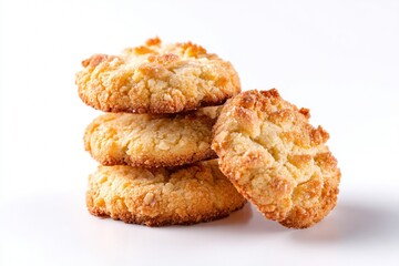 Sugar-free almond cookies stack isolated on white for healthy baking visuals and clean stock photography.