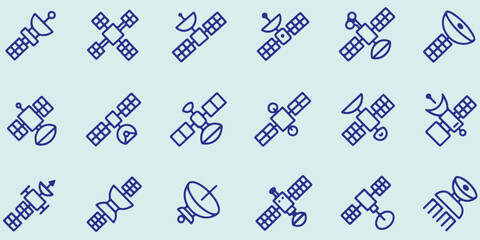 Satellite Icons Set, Collection Of Space Tech And Communication Symbols For Science Design Project Management And Aerospace Applications

