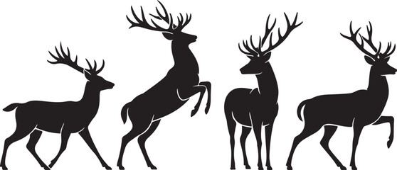Deer silhouette vector set, Collection of reindeer silhouette isolated on white background. vector illustration © Masud