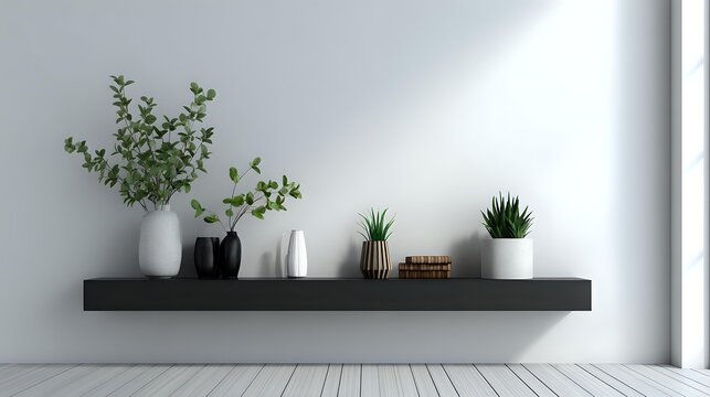 Modern interior with plants on a shelf minimalist home decor perfect for lifestyle and design blogs