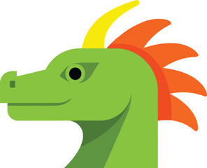 Cute green dragon head flat illustration