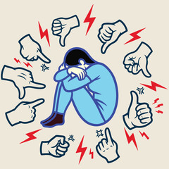 Negative Feedback, Emotional Stress Surrounded Illustration