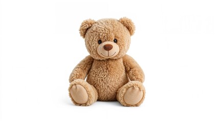 Obraz premium A cute teddy bear toy with soft fur, sitting facing forward on a plain white background.