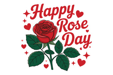 Illustration of a red rose with hearts and stars for happy rose day celebration