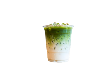Refreshing iced matcha latte with creamy layers and ice