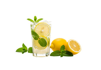 Fototapeta premium Refreshing lemon mint drink with fresh lemons and mint leaves