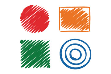 Illustration of red circle orange square green square and blue target shape