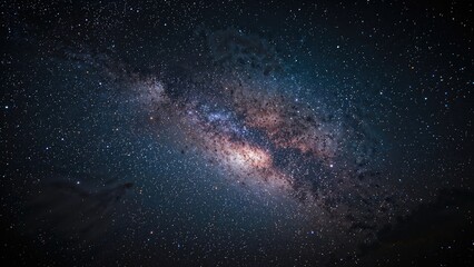 Fototapeta premium A view of the night sky with stars and the Milky Way galaxy. Space, astronomy, celestial, and night sky. The universe and cosmic observation.