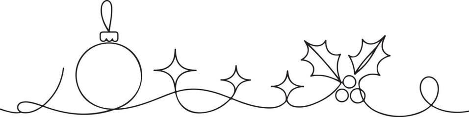 Merry Christmas decoration. Continuous one line drawing art