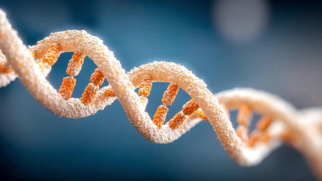 DNA Helix: A close-up view of a vibrant DNA helix model, highlighting the intricate structure and symbolic representation of life and genetics.