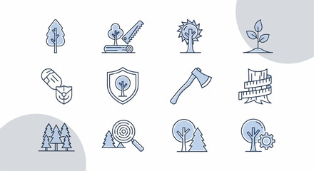 Collection of stylized icons representing forestry and nature conservation themes.