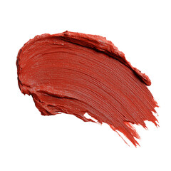 Terracotta red creamy cosmetic lipstick swatch texture, isolated makeup product paint stroke background