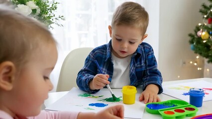 Children Engaged in Creative Painting Activity