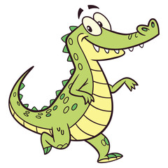 Cartoonish Alligator Walking and Smiling on White Background,