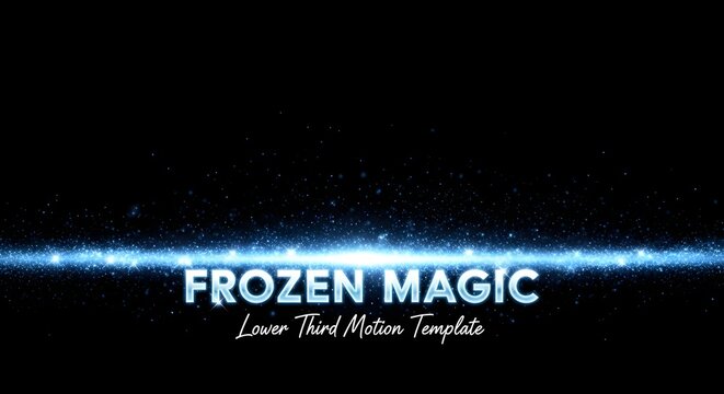 Frozen magic lower third motion template featuring a glowing blue light streak with sparkling particles on a dark background, ideal for video intros, titles, and cinematic effects