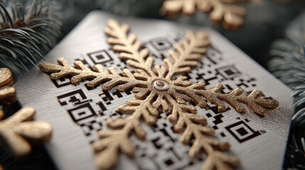 New year holiday qr code scan information next to christmas tree and ornament decoration
