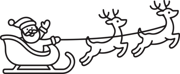 One continuous line drawing of christmas reindeer and Santa Claus. Wild animal deer with antlers is dynamic silhouette in simple linear style. Elegance editable stroke. Doodle vector illustration