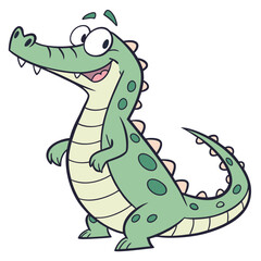 Cheerful Cartoon Alligator Standing on White Background, Cute Green Reptile