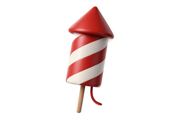 Red and white striped firework rocket 3d rendering for party celebration and holiday events with transparent background