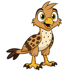 Cheerful Cartoon Brown Hawk Character with White Background