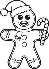 Outlined gingerbread man with santa hat