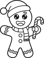 Outlined gingerbread man with santa hat