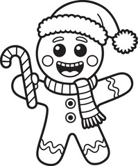 Outlined gingerbread man with santa hat
