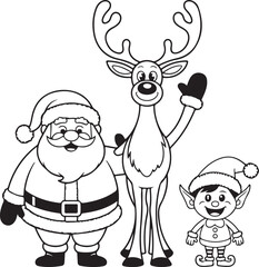 Outlined Santa Rudolph and elf