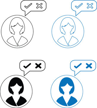 Decision Icon with female, Approval and Rejection Icons with Woman Avatar, User Choice Icon, decision icon