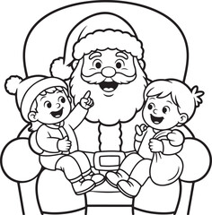 Outlined Santa with kids