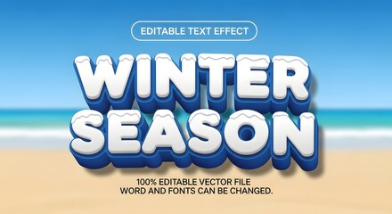 Editable text effect for winter season, featuring a snowy and icy texture in cool blue and white, perfect for seasonal promotions, holiday designs, and cold weather themes