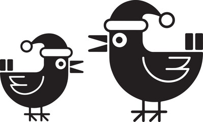 Robin with Santa Claus hats isolatedon white,vector new year elements for christmas design silhouette