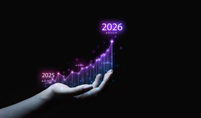 Growth graph a year 2026 of business and data analysis. Development to success in year 2026.	
