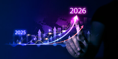 Growth graph a year 2026 of business and data analysis. Development to success in year 2026.	
