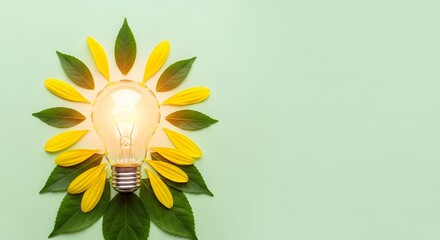 Lightbulb surrounded by leaves and petals green energy concept
