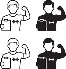 Isolated Personal trainer icon, Personal fitness coach, guidance trainer, black vector, minimal thin stroke, vector, isolated on white background, grid layout, workout trainer, coaching icon