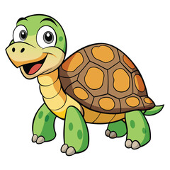 Cheerful Cartoon Green Turtle Character with a Brown Shell on White Background