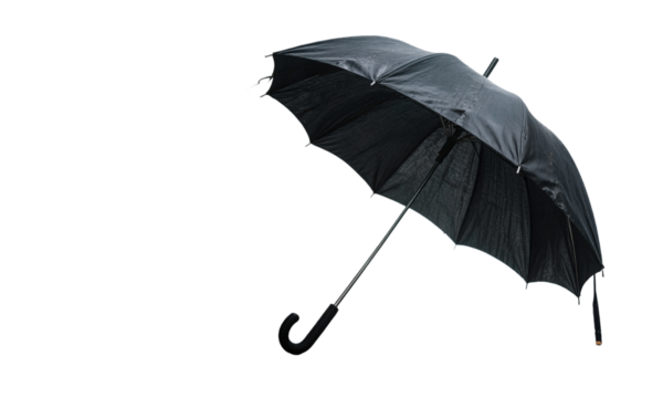 Inverted black umbrella with C-shaped handle, ideal for hands-free use and modern convenience.