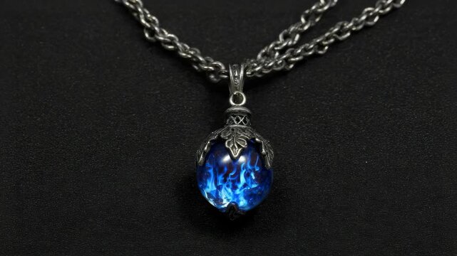Elegant pendant necklace with glowing blue orb on silver chain