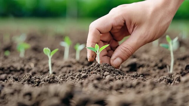 Gardener carefully plants seedlings in nutrient-rich soil to promote healthy growth and ensure a successful garden