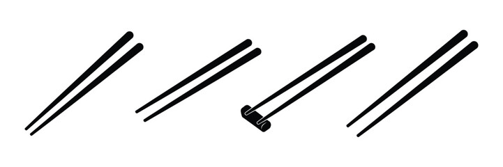 Four pairs of chopsticks isolated on white background in a row