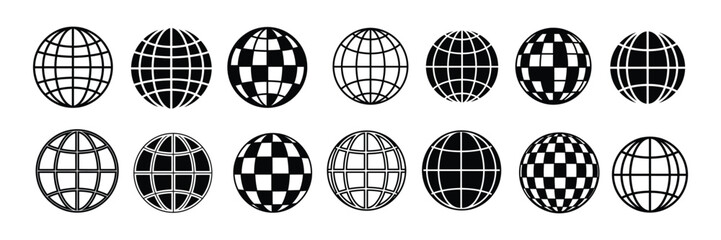 Collection of globe icons isolated on white background in various styles