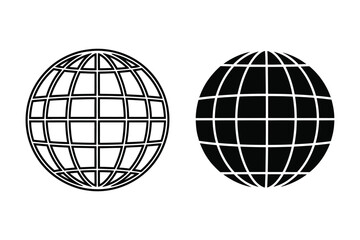 Two globe icons, one with black lines and one with white lines isolated on white background