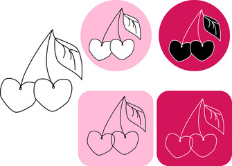 Cherries black silhouettes illustration. Logotype Valentine's Day. Vector graphic line black and white illustration. design for fashion graphics, textile prints, fabrics, wallpapers.