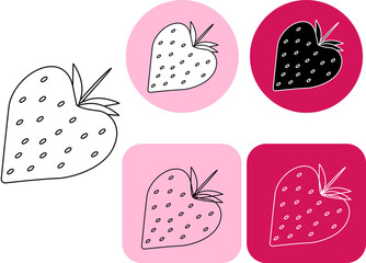 Strawberry icon, vector, logo collection. Beautiful red Juicy strawberry. Fresh fruits icon. Vector illustration of Strawberry and a half of strawberry isolated on white background.