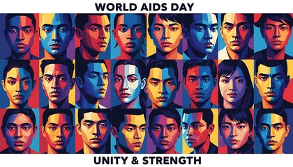 World aids day unity and strength a powerful mosaic of diverse asian men s faces symbolizing solidarity resilience and the ongoing fight against hiv aids