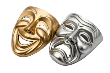 Symbolic Comedy and Tragedy Masks Representing Theatrical Performance and Dramatic Arts for Stage and Entertainment Concepts