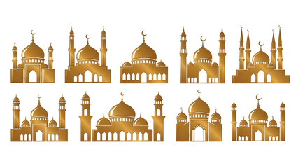 Golden Mosques Silhouettes: Luxurious Islamic Architecture Icons for Branding, Decor, and Celestial Inspiration
