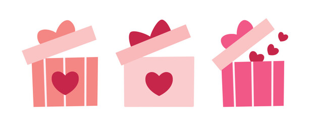 Opened gift box flat vector illustration.
Gift box with heart pattern clipart. 
For celebrating Valentine's Day, Mother's Day,wedding or birthday.
White background.